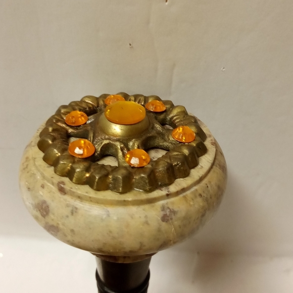 Vintage Marble Wine Stopper with Orange Decorative Rhinestones & Gold Metal - Picture 7 of 8